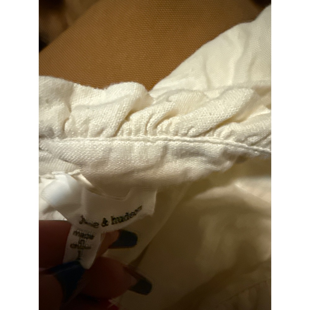 Minimalist Cream Linen Blend Paperbag Waist Button Front Mini Skirt sz1 Preppy - Picture 7 of 8